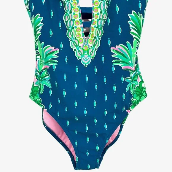 Lilly Pulitzer Jaspen One Piece Swimsuit Havana Pink Orchid Sioree Size 6 - Picture 3 of 8